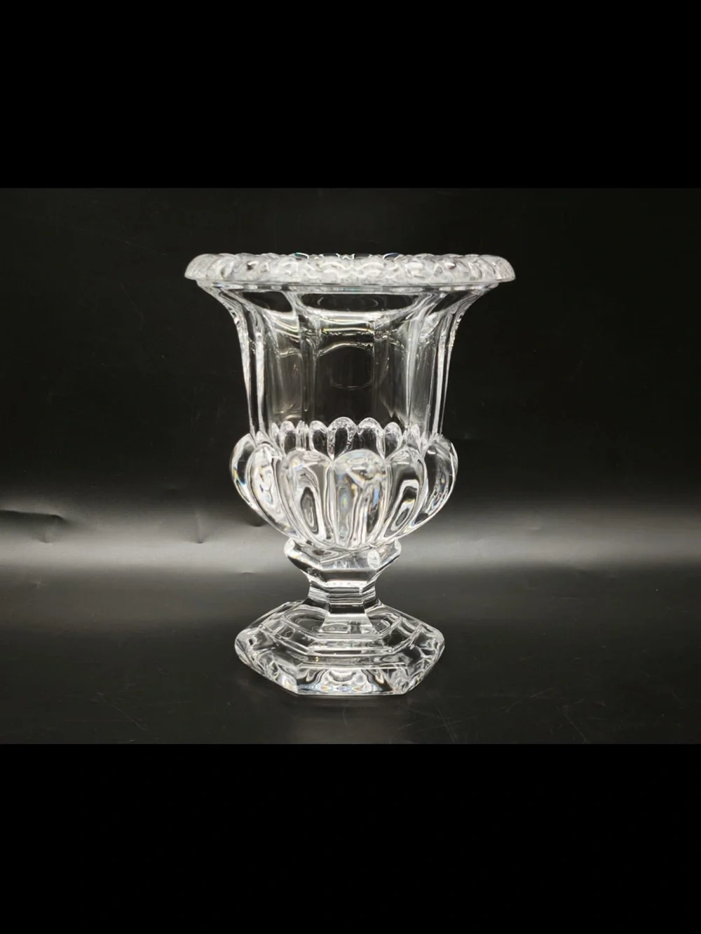 Clear Glass Urn Vase - Pressed Glass Decorative Accent